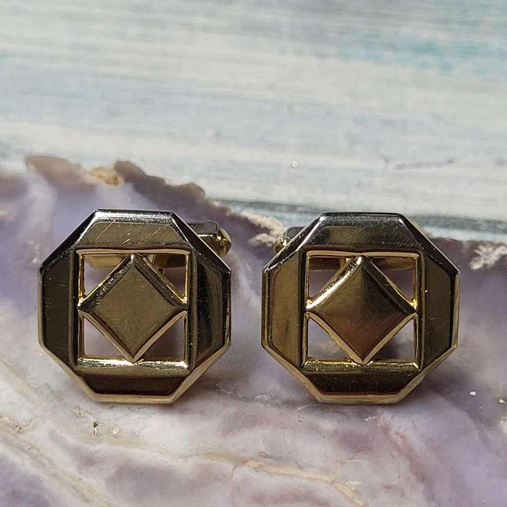 Vintage ANSON Geometric Gold Cufflinks